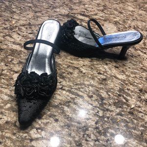 Black, sling back 2" heels